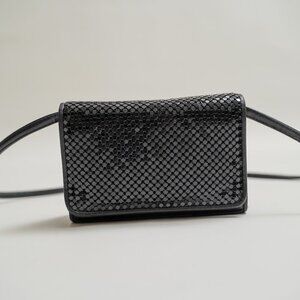 Vintage Whiting & Davis Black Leather And Chainmail Crossbody Bag